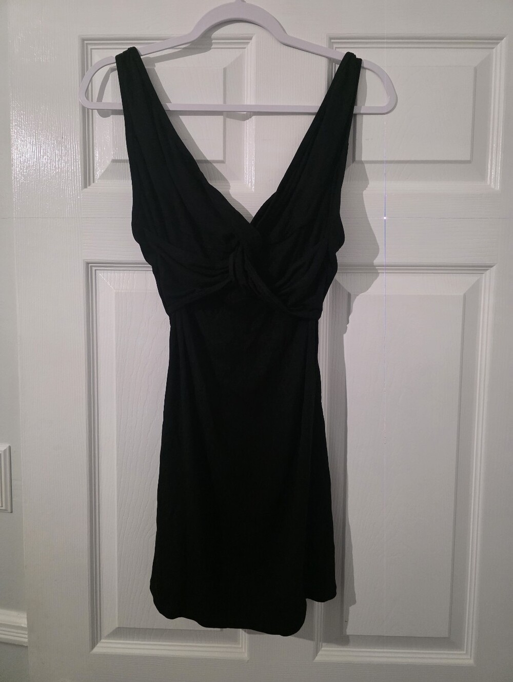 NWOT Black V-Neck Twist Front Womens Ribbed Dress
